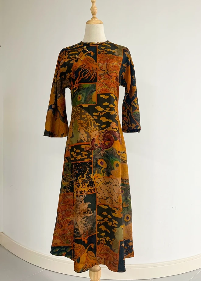 【十三郎】新中式真丝新款连衣裙242218