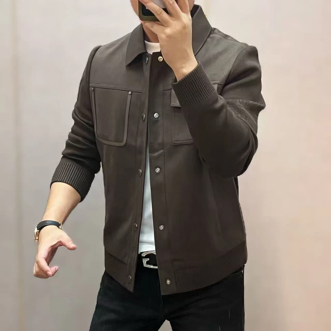 新款高端男士时尚休闲翻领简约夹克外套6633