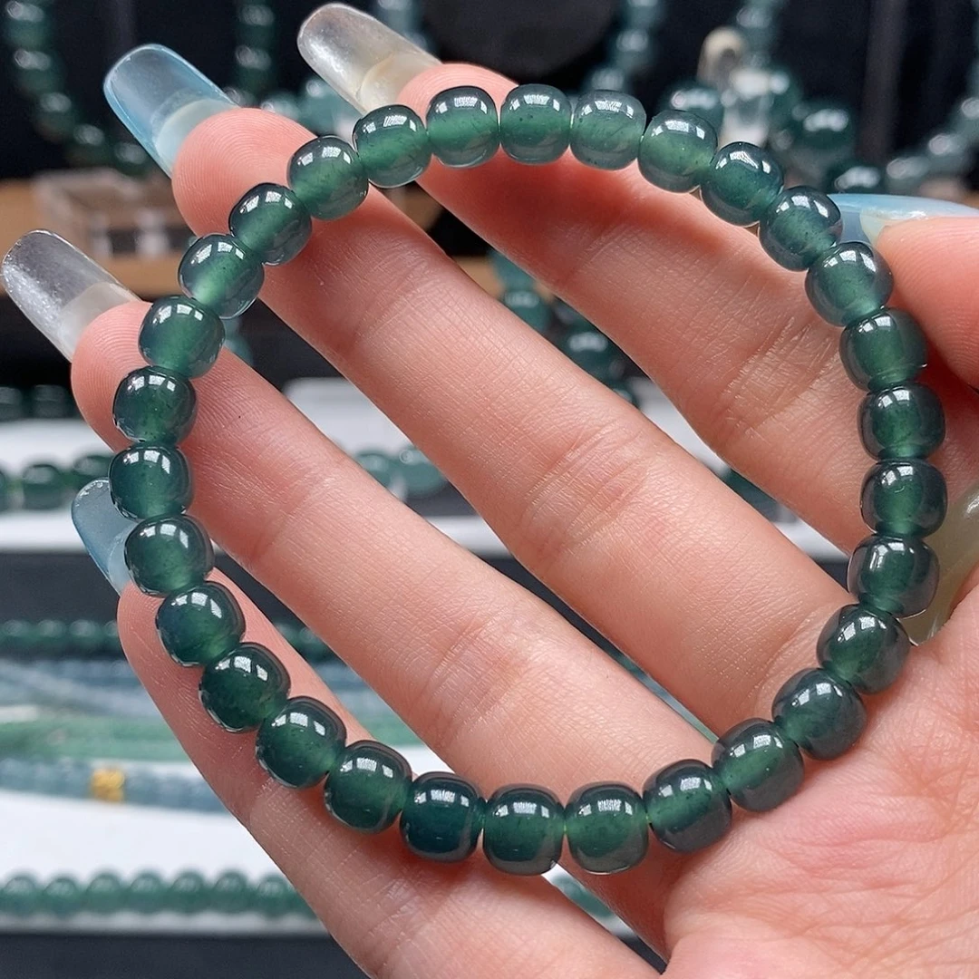 未镶嵌手链翡翠叼***叔6.7mm湖水绿老型珠手串