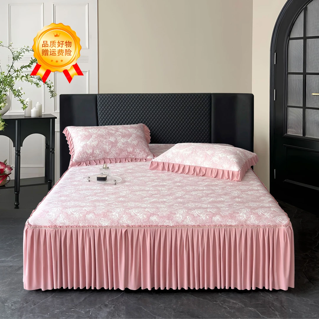 JKS凉感雪纺花边玫瑰提花凉感三件套zb玫瑰森林