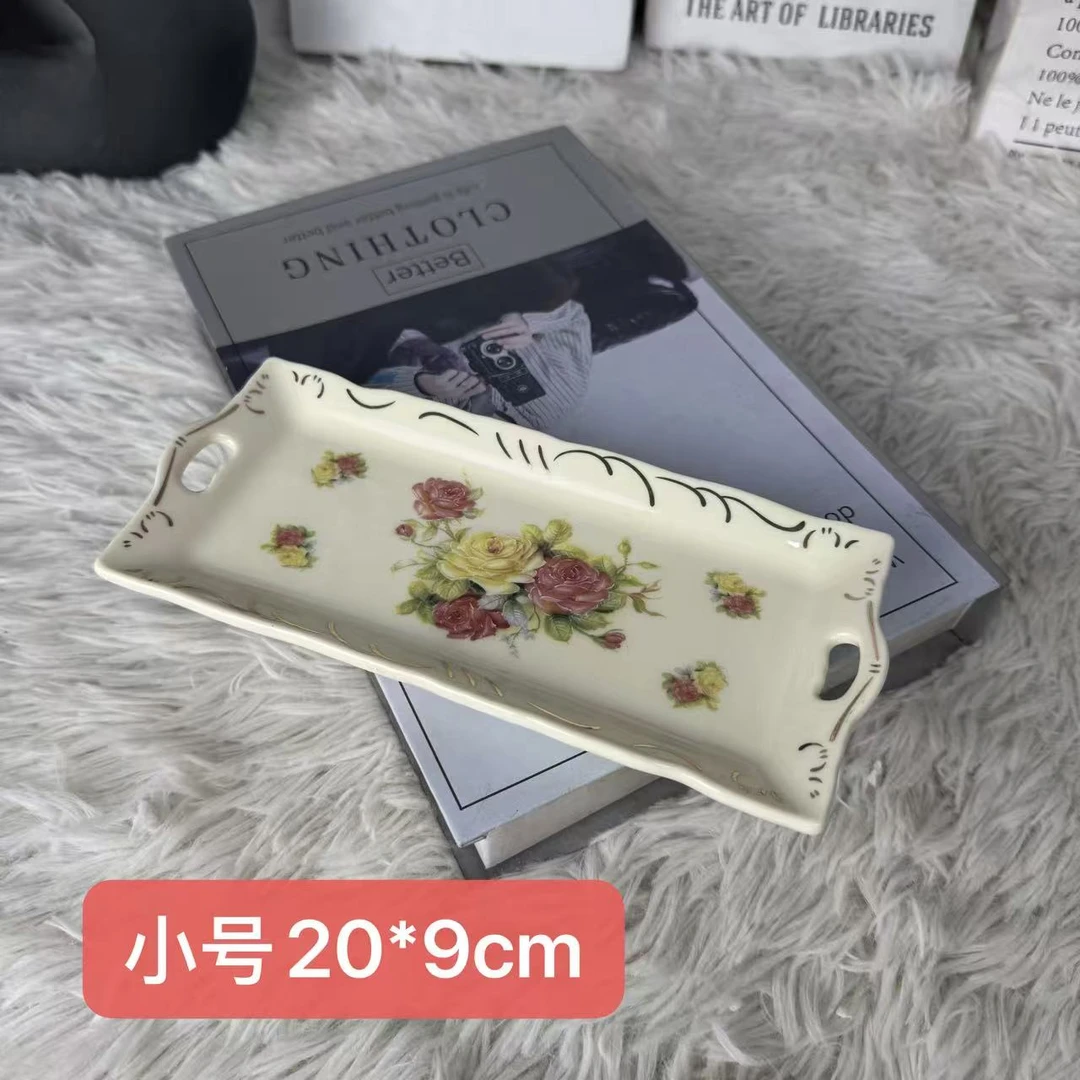 《玲珑》陶瓷欧式描金小号长方形点心盘寿司盘子