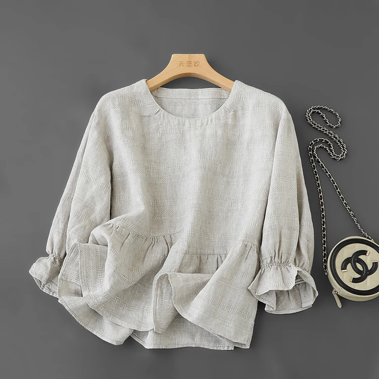 优雅温柔显气质！ 圆领七分袖宽松娃娃衫衬衫上衣女