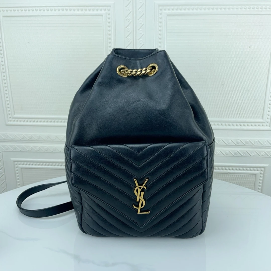 99新 YSL/圣罗兰  rose同款双肩包 joe金标logo黑金羊皮双肩包