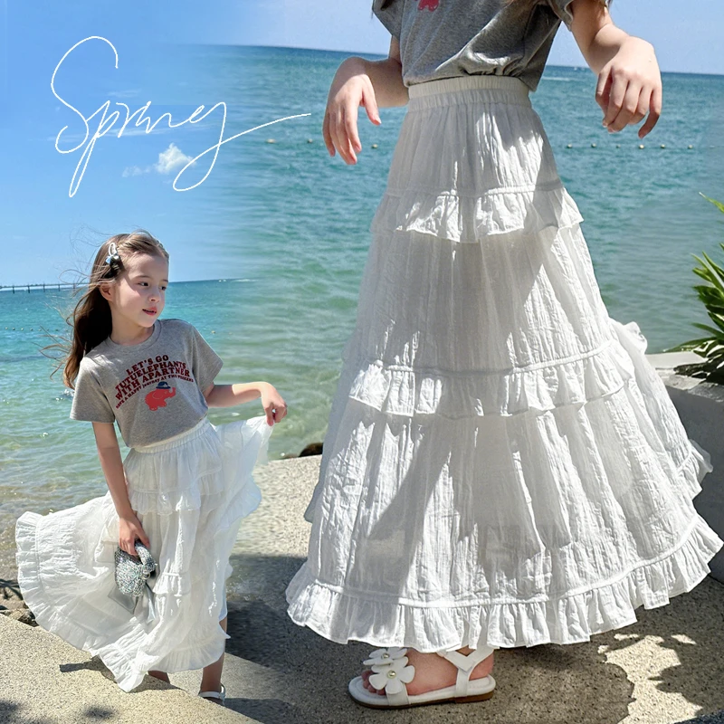 图图小象童装半身裙2025新款高腰显瘦中长款蓬蓬裙亲子装GBXQ280