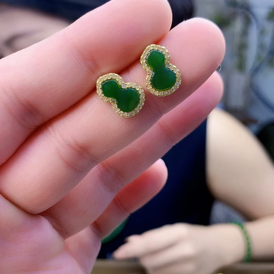 和田玉（碧玉）银S925镶嵌吊坠(不含链)耳钉