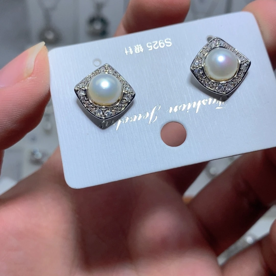 银S925镶嵌淡水珍珠耳饰