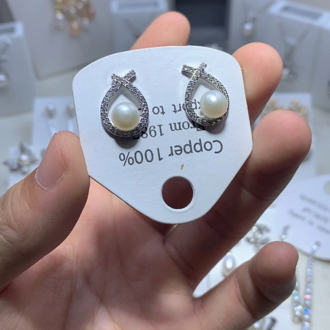 耳饰银S925镶嵌淡水珍珠