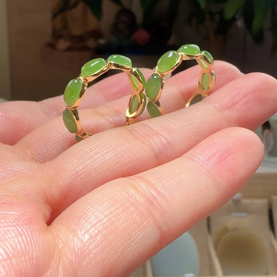 和田玉（碧玉）银S925镶嵌耳饰