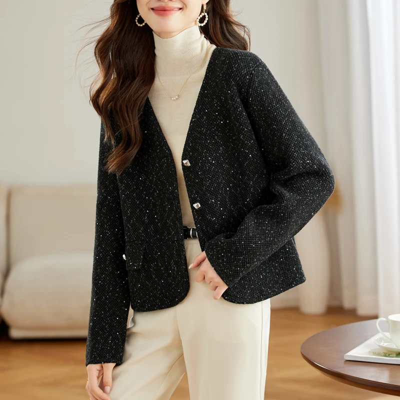 NAHOPULER/纳霍浦勒毛呢短外套女士装小香风时尚洋气高端西装上衣