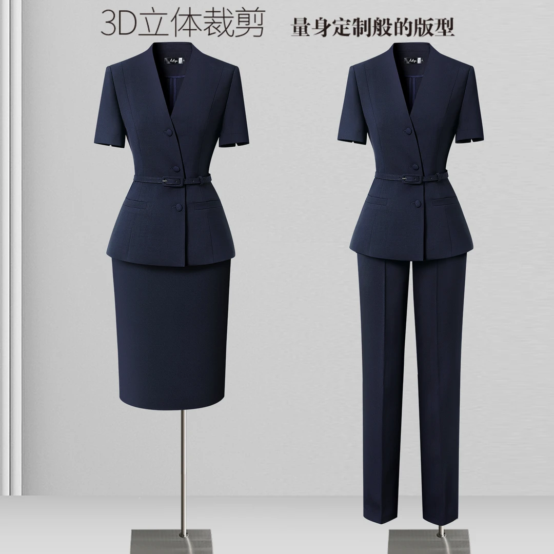职业西装套装女夏款短袖职场正装OL气质时尚洋气销售西装套装女装