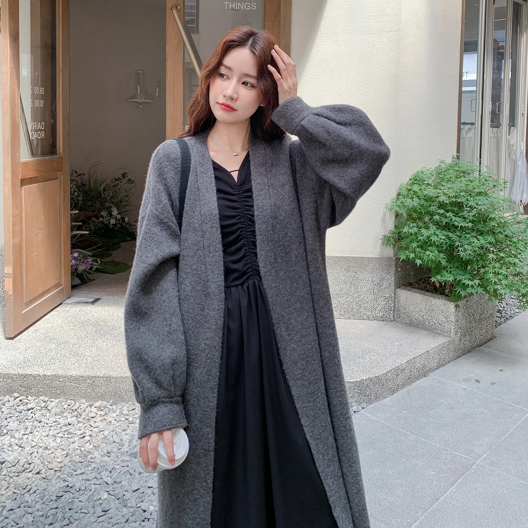 慵懒风软糯中长款针织开衫女秋冬高级感过膝毛衣外套轻奢名媛大衣