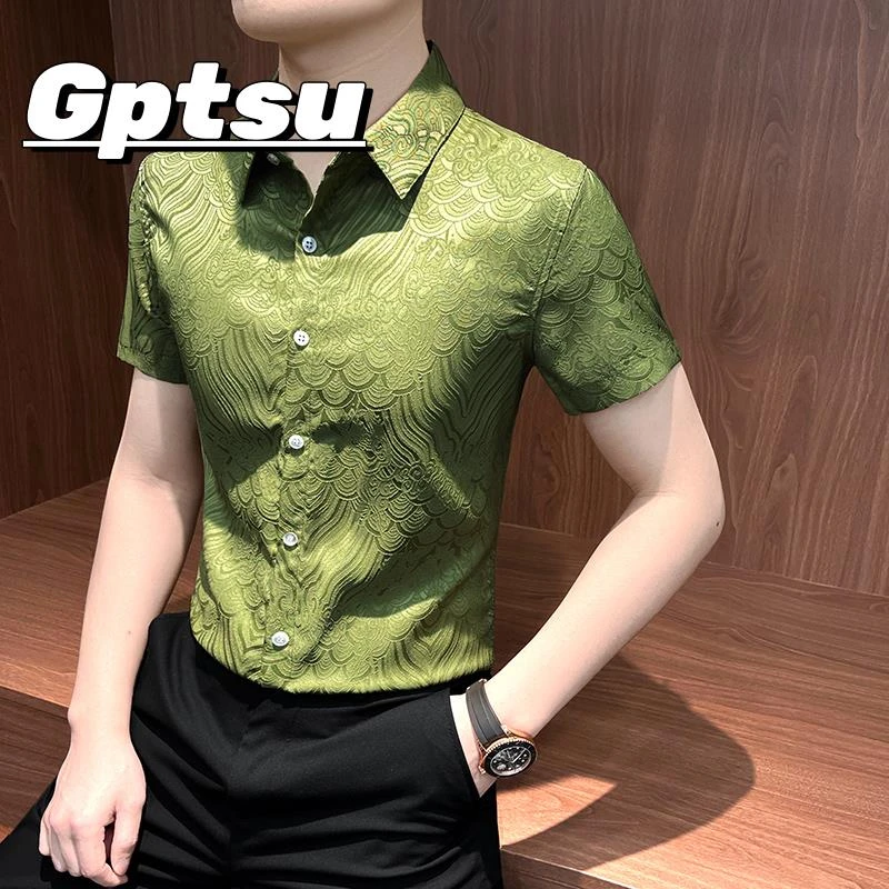 GPTSu冰丝轻奢男士花衬衫2025新款短袖夏季高级感休闲七分袖衬衣
