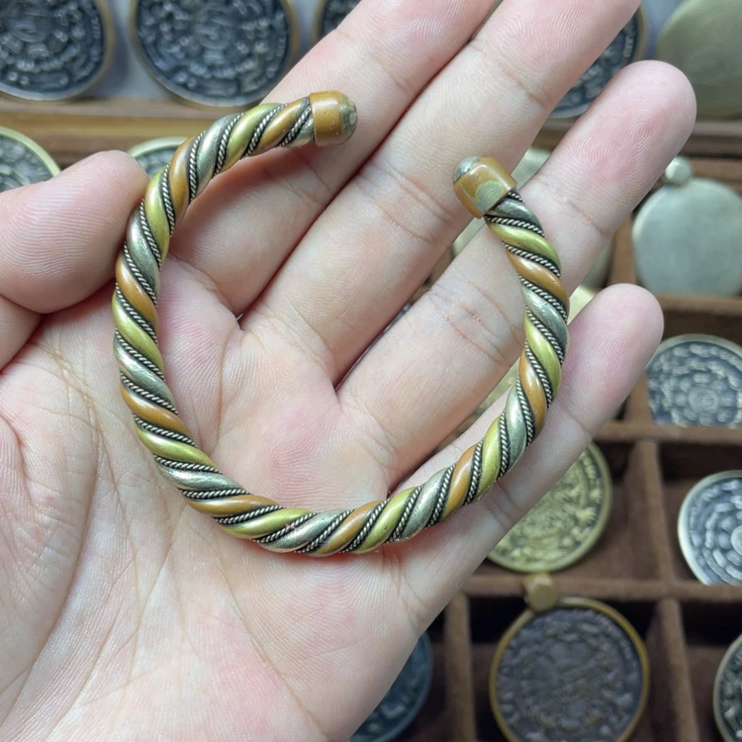 三色铜手工麻花手镯