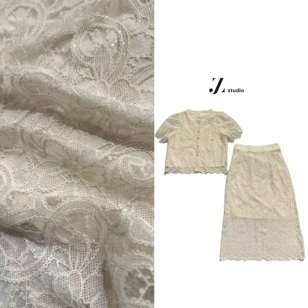 NO退NO换D966278大码胖M法式名媛香风重工镂空蕾丝圆领两件套装