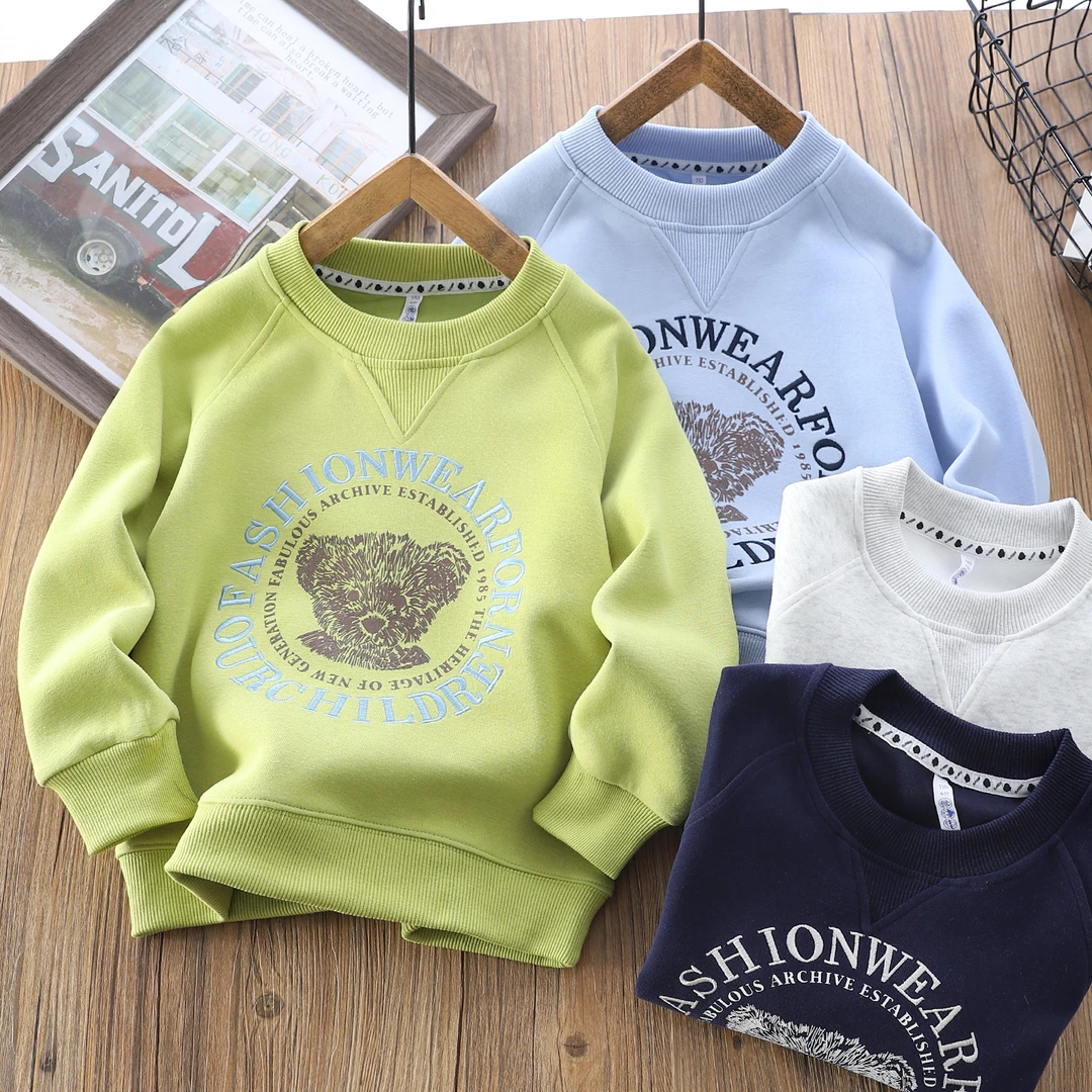 男童卫衣春秋款2025新款卡通小熊套头卫衣中大童洋气百搭上衣5139