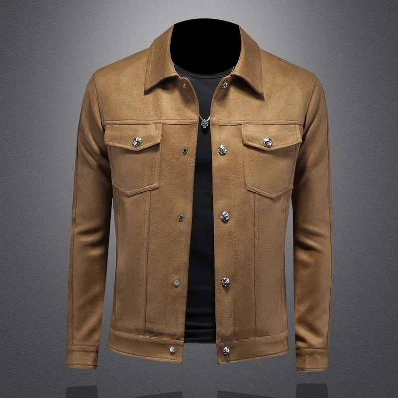 Zero Degree North纯色潮流翻领男士皮衣帅气修身时尚皮夹克外套