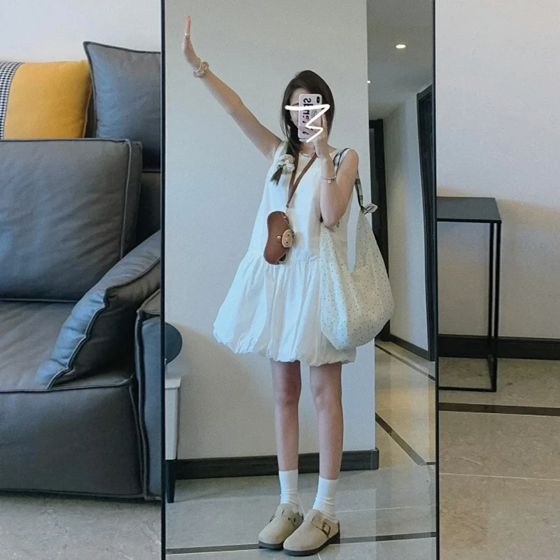 小个子白色无袖背心连衣裙子女夏季2025新款法式初恋甜美短裙2586