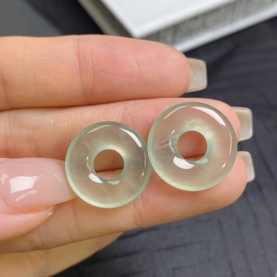 翡翠未镶嵌耳饰高冰甜甜圈