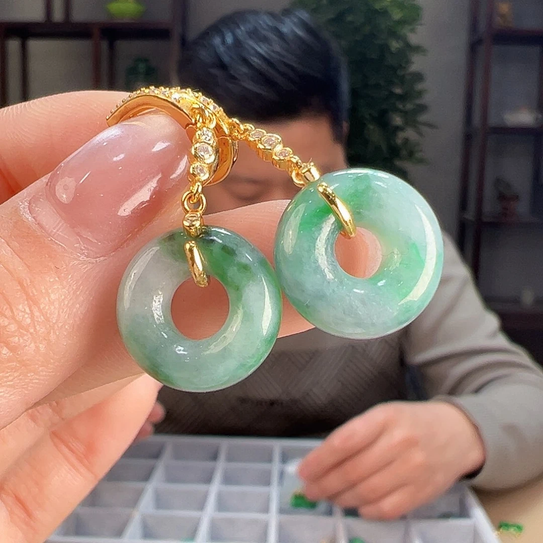 翡翠耳饰银S925镶嵌耳环67