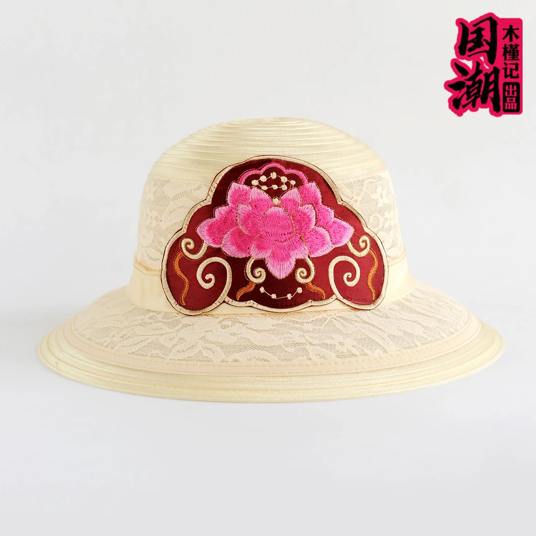 刺绣花夏时尚蕾丝网纱渔夫帽女民族风复古礼帽优雅蝴蝶结遮阳帽子