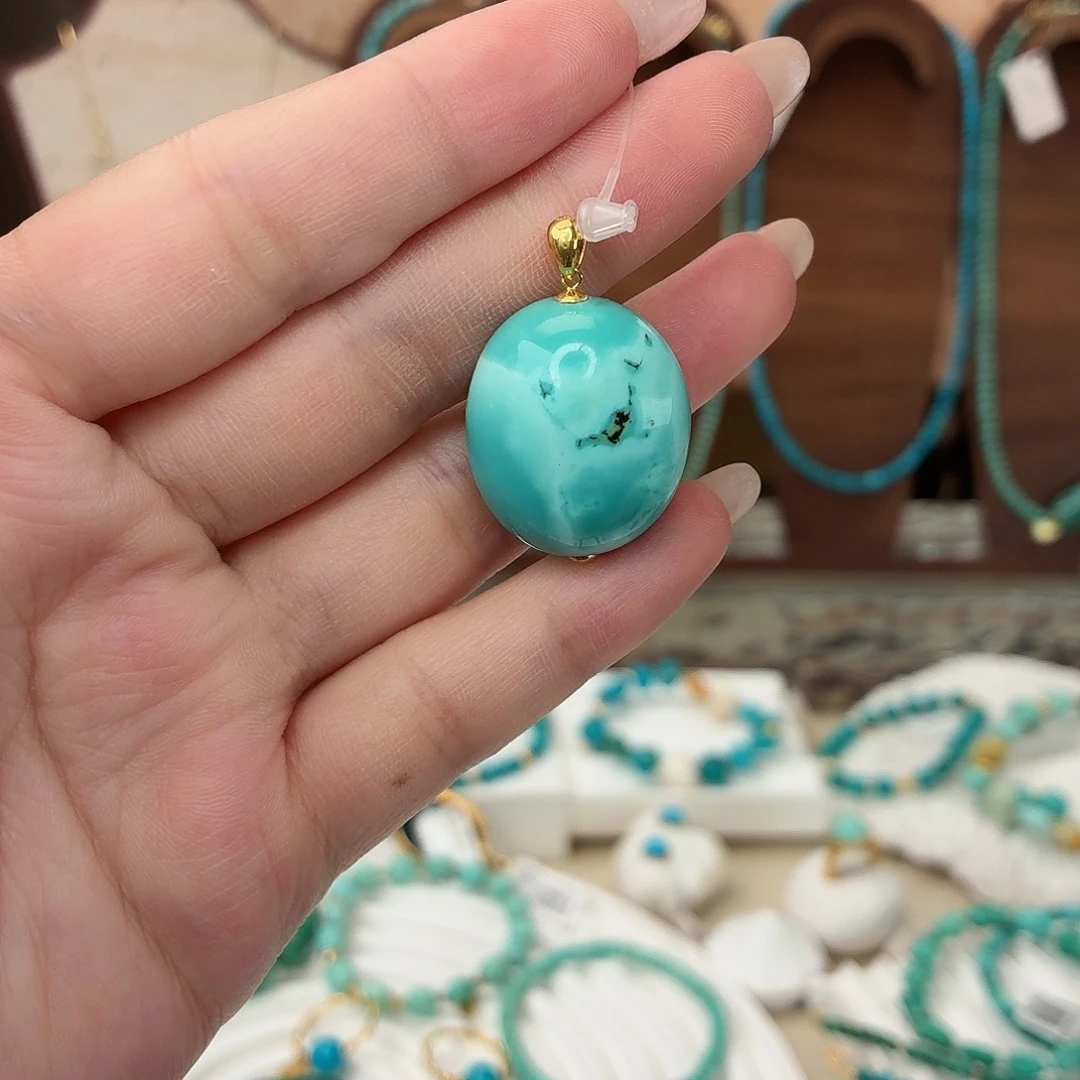 绿松石18K金镶嵌吊坠(不含链)