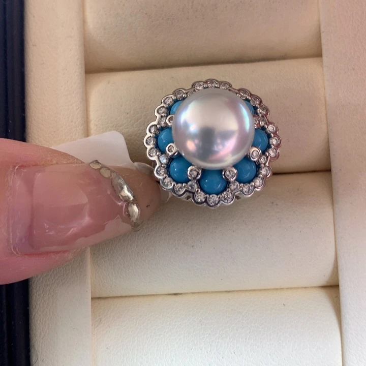 银S925镶嵌戒指海水珍珠