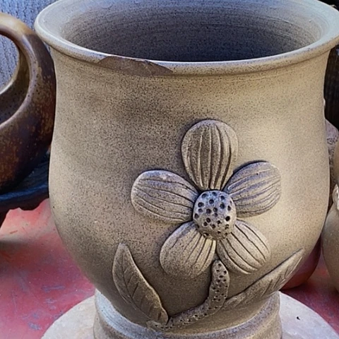 紫砂花盆口22高度27手工瑕疵