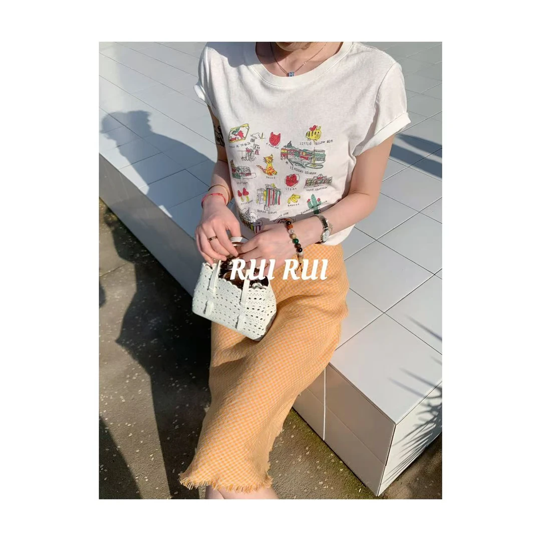 MAXINRUI 【小趣味T】25ss新款卡通涂鸦印花短袖T恤上衣RRT25137