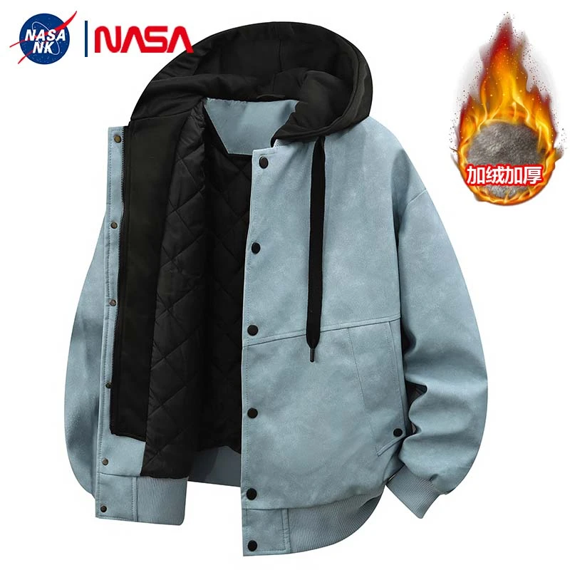 NASA联名秋冬季假两件工装夹克男士美式潮牌PU皮休闲百搭外套上衣