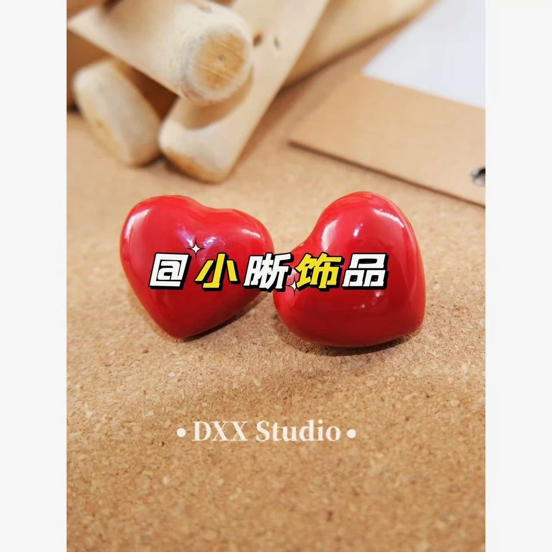 铜合金耳饰 小众设计红色桃心耳饰45923