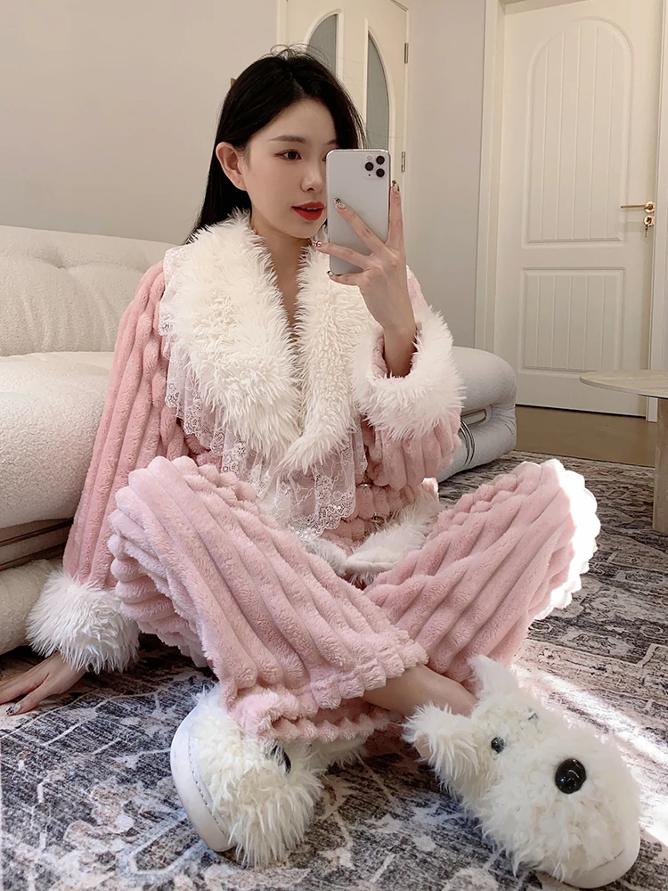 【冰雪恋人】睡衣居家时尚新款秋冬季舒适气质加厚加绒韩版