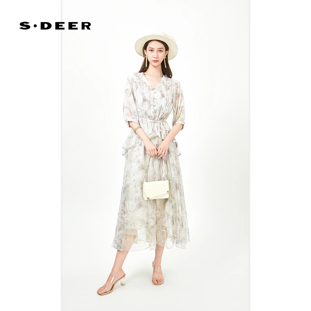 S·DEER圣迪奥女装轻奢甜美碎花气质时尚不规则夏季上衣S242Z1427