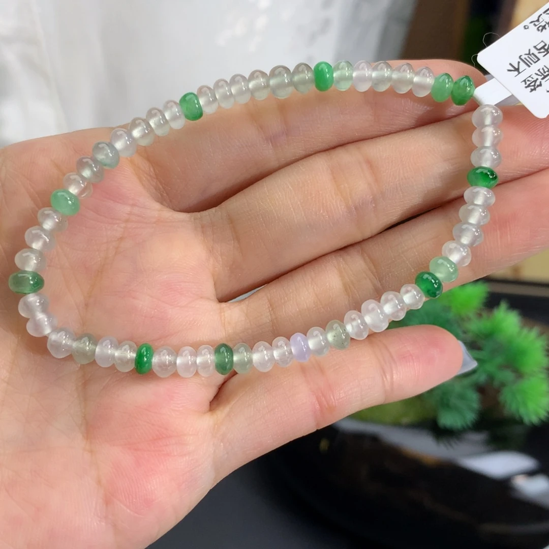 翡翠未镶嵌手串卡4.6冰种算盘手串
