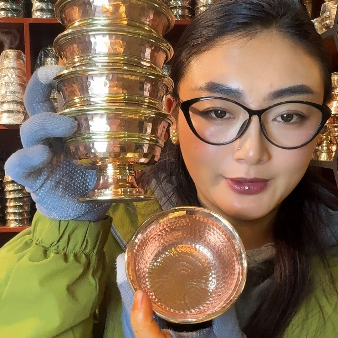 铜尼泊尔纯手工纯紫铜供水碗一套7个10cm