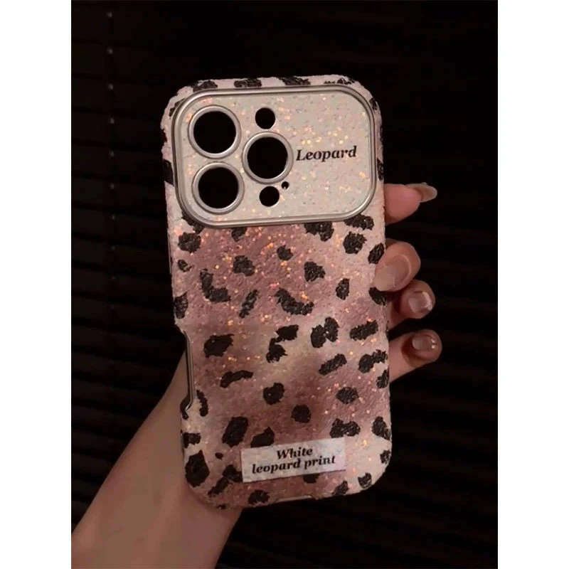 ins风白黑底满屏豹纹适用iPhone15苹果17promax手机壳16promax新