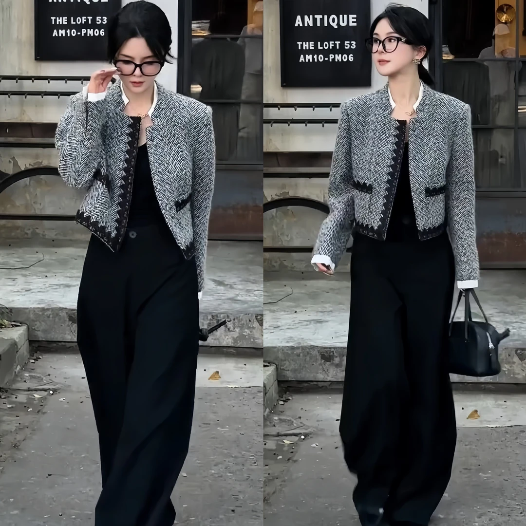 2025秋冬新款高级感小香风轻奢洋气外套百搭舒适西装弯刀裤套装女