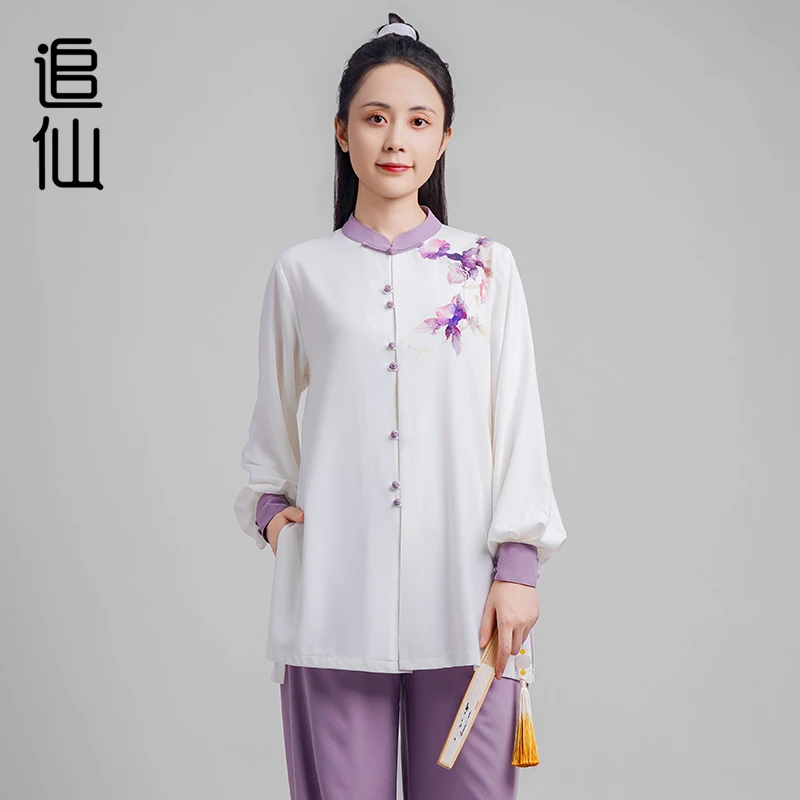 追仙新款印花春夏秋季垂顺飘逸太极练功服装女套装