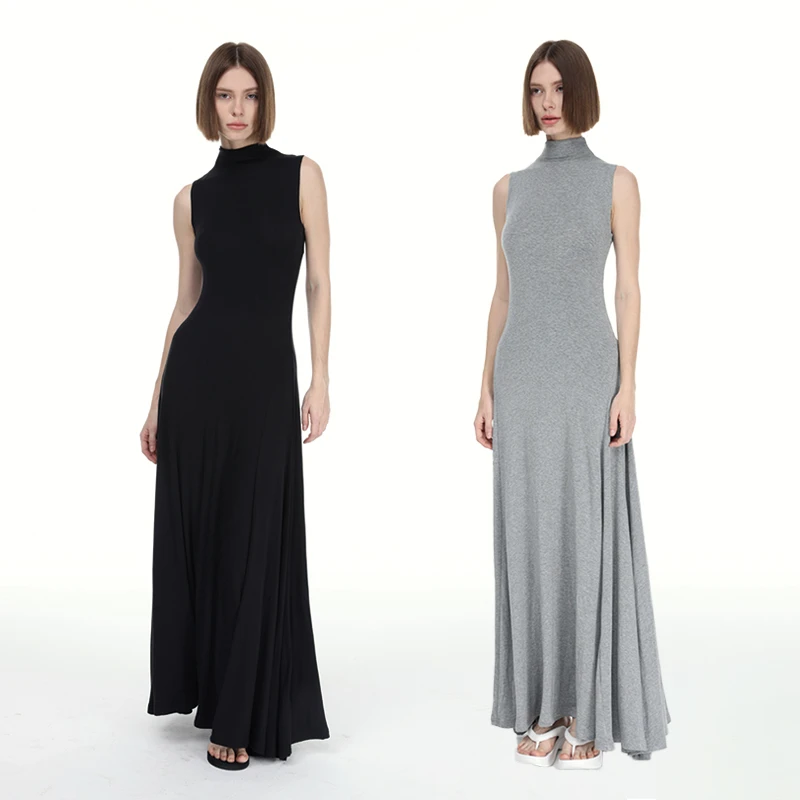 Covertitle 慵懒感连衣裙高领设计连衣长裙休闲运动修身背心