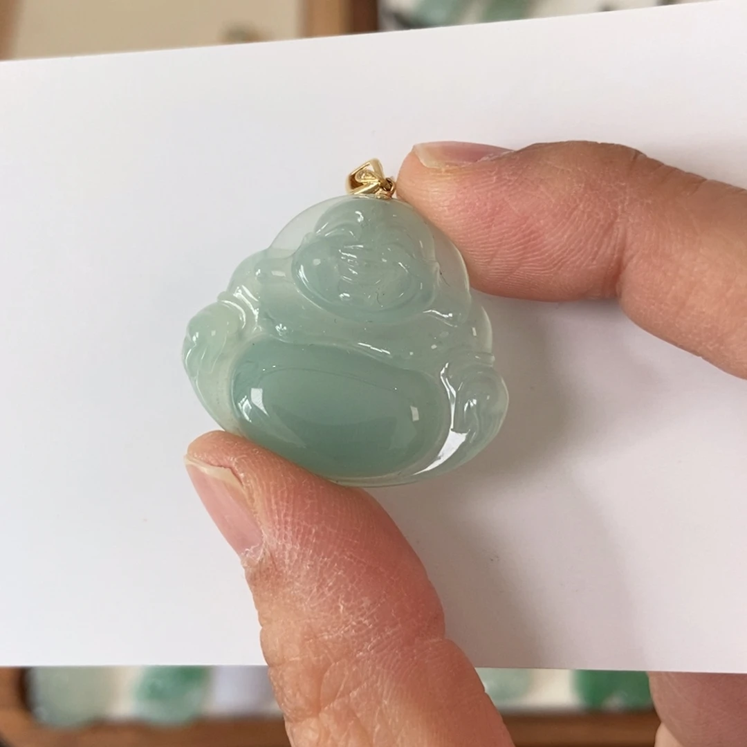 翡翠颈饰18K金镶嵌追***落果绿佛公