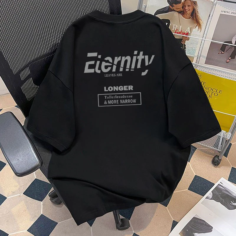 美式休闲短袖夏季印花黑色T恤ins百搭上衣学生宽松韩版半袖体恤衫