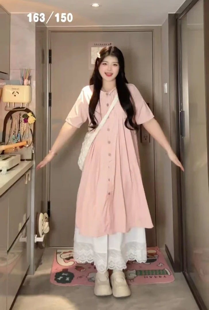 大码粉色连衣裙高级感叠穿两件套套装88060