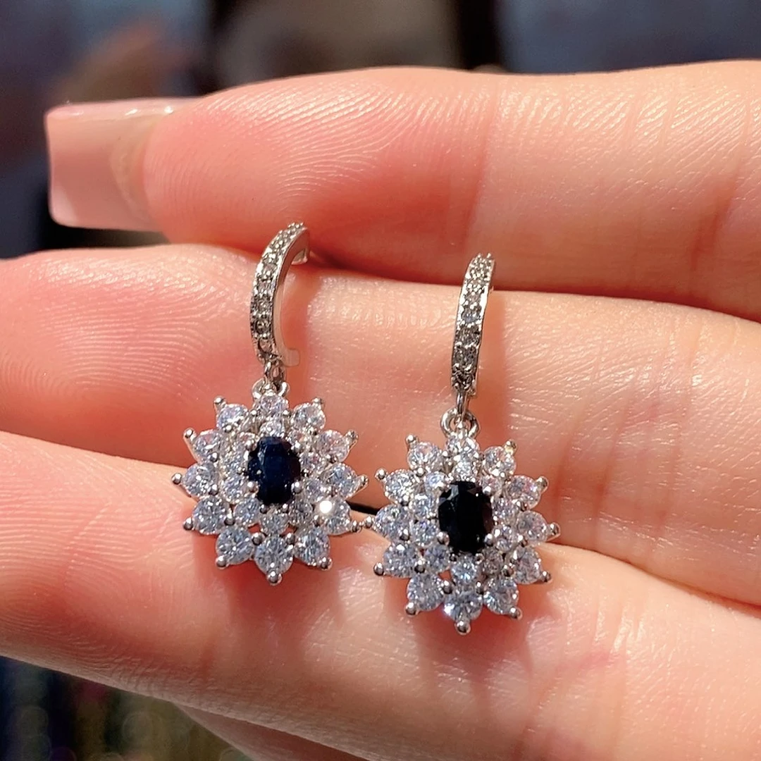 耳饰蓝宝石银S925镶嵌福利款