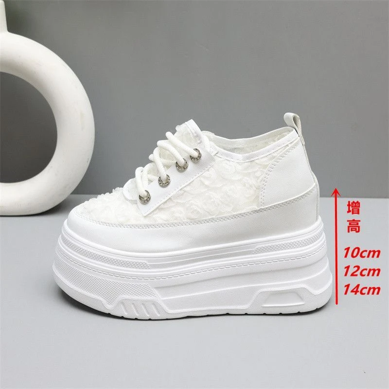 隐形内增高10cm小白鞋女2025新款小个子厚底松糕12cm网面透气休闲