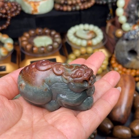 岫岩河磨玉（透闪石质玉）手把件未镶嵌玄*