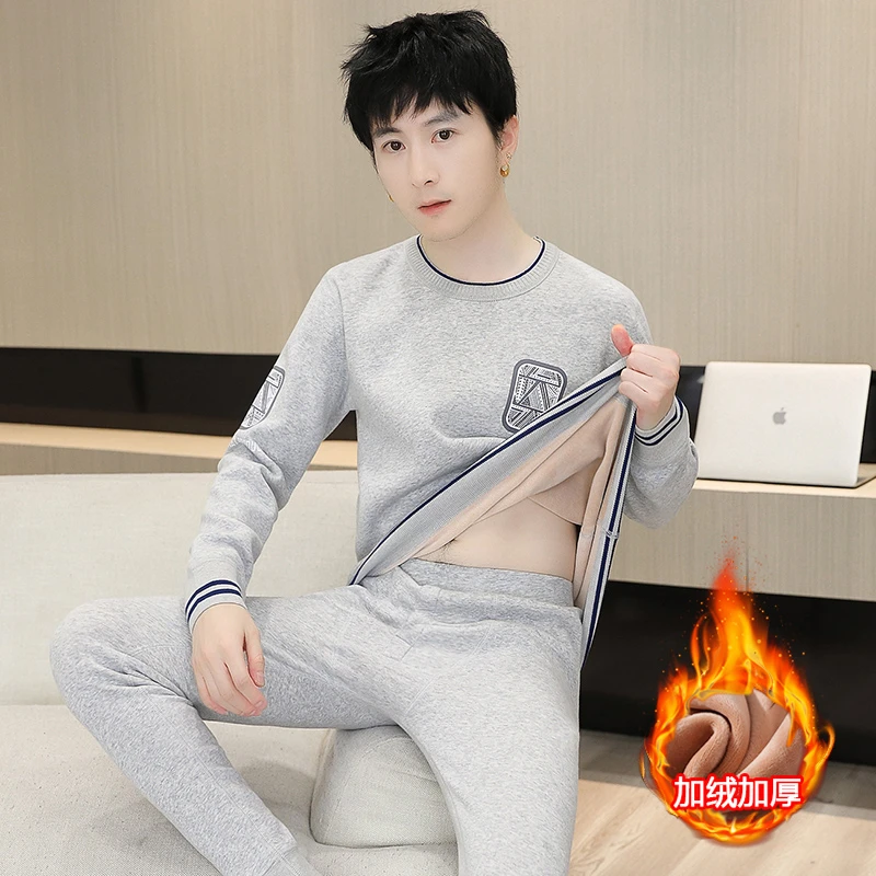秋冬季青少年保暖内衣套装男孩初高中学生加绒加厚打底衫秋衣秋裤