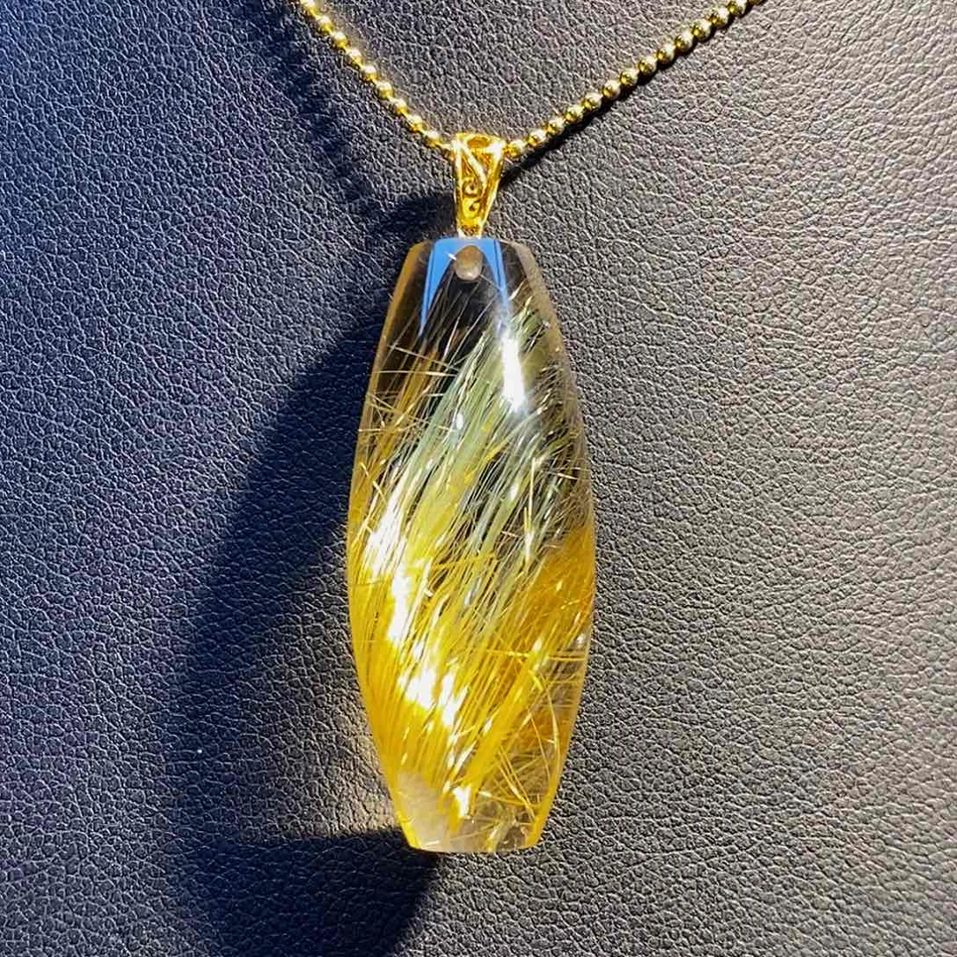 18K金镶嵌颈饰水晶天然净体钛晶桶珠吊坠