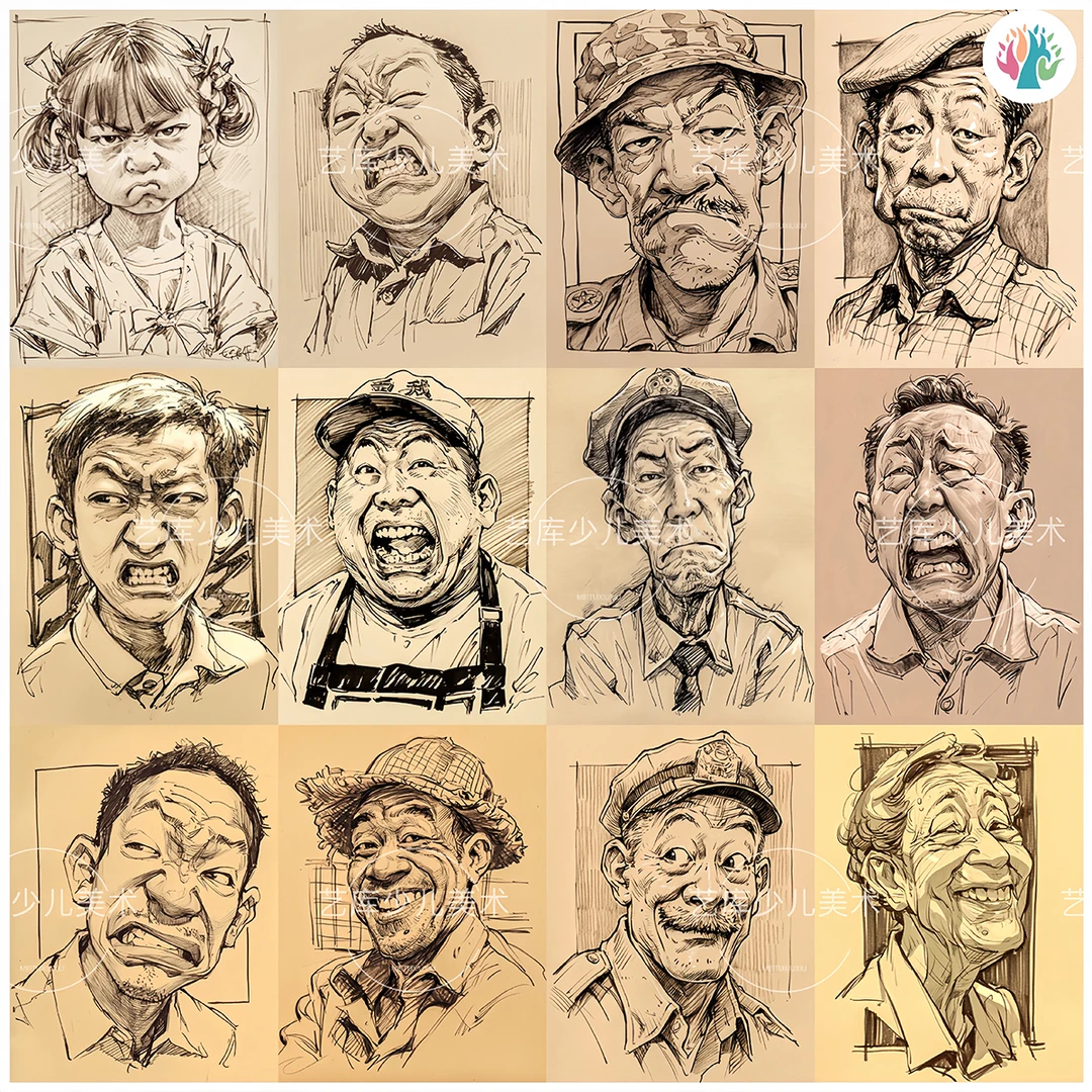 暑假夸张表情人像速写临摹卡AB款创意绘画少儿绘画卡片素材画室A5