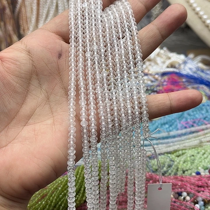 玛瑙/玉髓未镶嵌珠宝半成品一条4mm白水晶算盘珠刻面