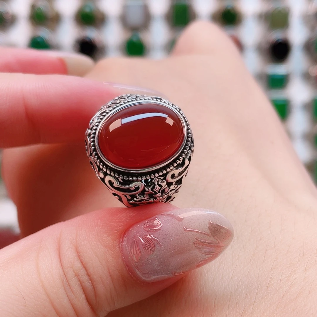 玛瑙/玉髓戒指银S925镶嵌