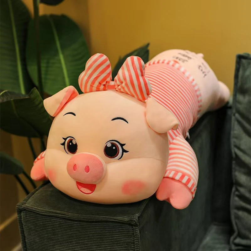 可爱条纹小猪抱枕毛绒玩具蝴蝶结我爱你陪睡猪猪生日礼物送宝贝